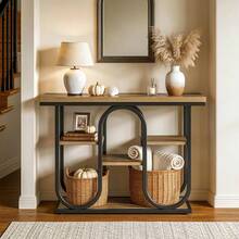 LITTLE TREE 100cm 4-Tier Entryway Console Table, Industrial Metal Frame Rustic Shelf Table, Multifunctional Furniture For Small Home Spaces - Brownish Black - View 4