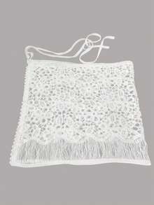 1pc Korean Style Hollow Crochet Lace Tassel Asymmetrical Layered Apron Waist Chain - Multicolor - View 4