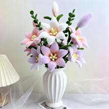 2/4/6/8支人造百合花，仿真百合花束，适用于家居插花、香氛花束、花店用品、INS风格装饰、自然花束、家居装饰、桌面装饰、婚礼中心摆件、春夏派对及节日装饰（母亲节、复活节、感恩节） - 彩色 - 查看 2