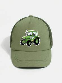 1 pieza Gorra de béisbol con malla y estampado de tractor de granja para niños, sombrero transpirable y ajustable para uso al aire libre y diario - 1PC - Ver 3