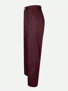 Pantalones rectos de tela de traje con bolsillo con cremallera de unicolor Jessfin, sin cintura, elegantes para la oficina, casuales y versátiles, para primavera/verano - Burdeos - Ver 5