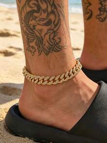 This 1-Piece Cuban Chain Anklet For Men Is Bold And Eye-Catching, Perfectly Complementing Beachwear, Street Style, Summer Outfits, And Pool Parties. It's The Ideal Gift For Your Boyfriend, Husband, Or Hip-Hop Enthusiast. - A - View 7