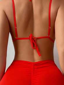 SOFUSEN Robe en mousseline pour la Saint-Valentin, robe mini sexy moulante et dos nu, ensemble de pyjama portable toute saison, soirée romantique, cadeau idéal - Rouge - Voir 5