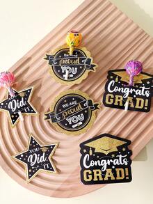 Graduation Lollipop Decoration Cards, Multiple Styles Of Graduation Cap Design, Available In Red/Black/Purple. Graduation Party Candy Insert Cards, Graduation Candy Packaging Accessories, Suitable For Graduation Celebration Events, Easily Set The Holiday Atmosphere, Add A Sense Of Ceremony To Candies, Popular Items For Graduation Party Decorations. - Multicolor - View 9