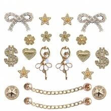 20pcs Luxury Rhinestone Metal Hollow Shoe Charms, Ballerina Girl Bow Tie Chain, DIY Shoe Decorations - Gold - View 12