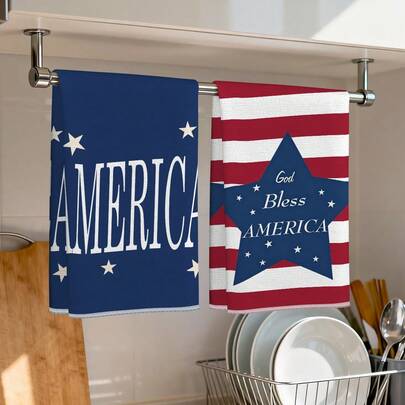 2pcs Kitchen Towels, American Independence Day Patriotic Pattern Super Soft Microfiber Kitchen Towels, 40*60cm/15.7*23.6in Towels, Single-Sided Printing, Dish Cloths For Kitchen, Restaurant, Bathroom Decor, Holiday Gift
