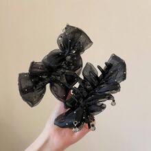 Versatile, Fashionable, Light And Luxurious, Star-Filled Bow Bow Clip, Large Hair Volume, Multi-Tie Shark Clip, Mesh Hair Clip, Hair Accessory - 13公分夾爪 - 查看 5