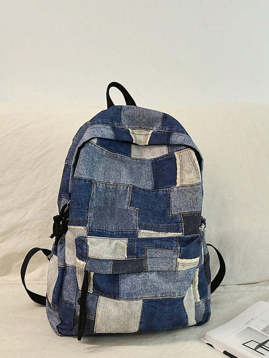 1pc Fashionable Women's Large Capacity Classic Student Backpack, Multi-Pocket Design Suitable For School, Work Commute - Blue - View 1