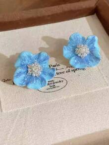Pendientes con flor texturizada y degradado de color, accesorios de oído lujosos y exquisitos - Pendientes de flores - Ver 9