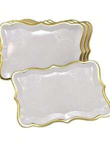 Bộ 10/5 đĩa giấy hình chữ nhật thanh lịch kích thước 9"x13" với viền vàng, thích hợp để trưng bày món tráng miệng, dự tiệc, sinh nhật, đám cưới, tiệc mừng, dã ngoại, sử dụng hàng ngày, bộ đồ ăn bằng giấy sang trọng. - nhiều màu - Xem 8