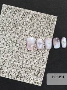 4pcs Classic Shiny Gold Nail Art Stickers, Self-Adhesive Nail Decals With Glitter, Star, Heart, Bow, Line Designs For Nail Art Decoration - Multicolor - View 4