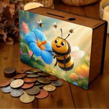 1pc Decorative Handmade Wooden Piggy Bank, Reusable Vintage Wooden Coin Box, 2D Rectangular Coin Box With Jesus Prayer Pattern, For Home, Office, Home Decor, Decorative Storage, Art Design, Coin Penny Bank, Wooden Craft, Suitable For Birthday, Graduation, Thanksgiving Multipurpose Home Decor - Multicolor - View 9