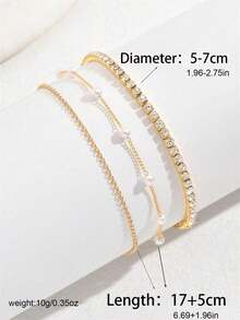 3 Stück/Set modisches, vielseitiges, elegantes, personalisiertes, bohemian-artiges Armband-Set mit Perlen und Kristallkette, geeignet für Teenager-Mädchen, ideal für Sommerausflüge und Strandurlaube - Verschiedenfarbig - Übersicht 4