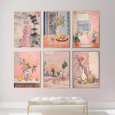 1/6pcs Canvas Wall Art Posters For Room Home Decor Room Decor Aesthetic Room Decoration Stuff,Optional Frame Room Decor Wall Decor Soft Pink Abstract Still Life & Landscape Prints, Aesthetic Gallery Decor For Living Room Bedroom Bathroom Decor Kitchen Decor Living Room Decor Bedroom Decor Office Decor