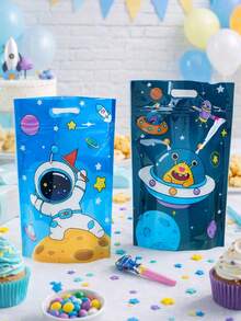 25个宇航员主题立式礼品袋，太空主题礼品袋，印有宇航员和外星人图案，带拉链透明礼品包装袋，配有提手，适合一周岁生日派对、婴儿派对、派对回礼、性别揭晓派对用品、立式袋、手提袋、男宝宝派对用品、派对小礼物。 - 太空人 - 查看 4
