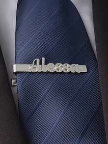 Customized Name Tie Clip, Personalized Elegant Gentleman Tie Clip, Father's Day Tie Clip, Stainless Steel Name Plate Tie Clip, Minimalist Style Accessory, Gift For Men, Valentine's Day Gift, Father's Day Gift - Multicolor - View 9
