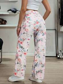 Pantalones vaqueros anchos sueltos y versátiles de mujer con diseño de bolsillos - Rosa - Ver 2