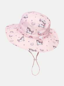 2 piezas Sombrero de cubo casual ajustable con protección solar transpirable de unicolor estampado para niños, adecuado para viajes al aire libre y uso diario - Multicolor - Ver 4