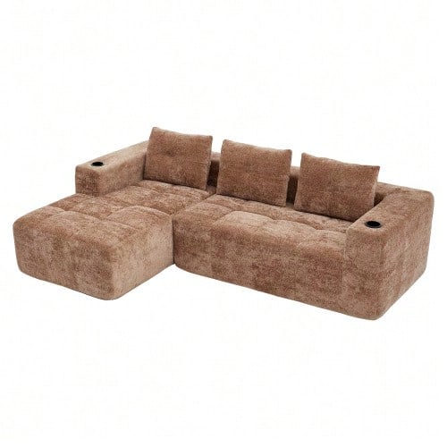 258 Cm Wide, Fully Folded L-Shaped Sofa With Three Cushions – A Classic, Minimalist And Comfortable Sofa, Perfect For Small Living Rooms And Apartments. - 棕色 - 查看 1