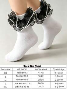 1 par de calcetines con volantes y encaje para niñas, estilo princesa dulce, calcetines versátiles de diario con volantes para niñas pequeñas - Negro - Ver 4