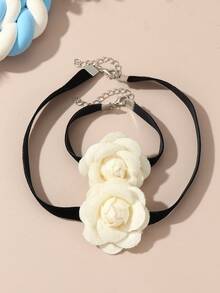2pcs/Set Girls Flower Necklace And Bracelet Jewelry Set, Suitable For Daily Decoration - White - View 2