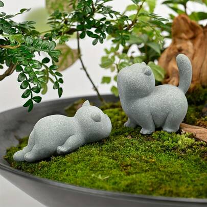 1/2 piezas Estatua adorable de gato en posición de dormir o con la cola levantada - Decoración del hogar zen, material de imitación de resina/piedra para decoración de mesa, jardín, acuario - Regalo conmemorativo de mascota de bajo mantenimiento (sin electricidad requerida), decoración de gato, paisaje de jardín, base de estilo natural, soporte resistente, pieza decorativa para sala de oración/sala de yoga/sala de meditación/mesa de té/jardín exterior/maceta/acuario/micro paisaje, regalo creativo