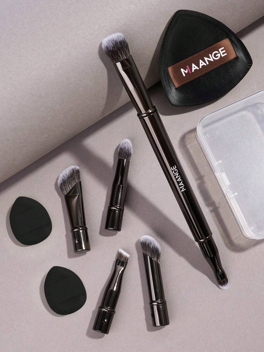 MAANGE 6合1專業可拆卸替換眼妝刷組，包含眼影刷、眉刷、眼線刷、眉刷、化妝配件及其他化妝工具，旅行化妝刷組，適合女性與女孩的禮物