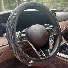 15inch Anti-Slip PU Leather Rhinestone Car Steering Wheel Cover - Multicolor - View 3