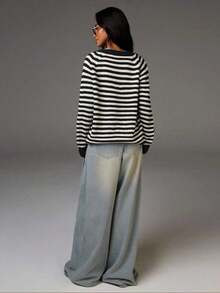 Cárdigan ligero a rayas para mujer, estilo casual para ir al trabajo, cárdigan a rayas para mujer, cárdigan de verano, cárdigan verde azulado, cárdigan blanco para otoño/invierno. - Blanco y Negro - Ver 2