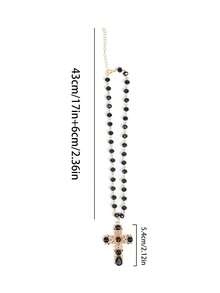 1pc Gothic Style Artificial Crystal Black Cross Pendant Necklace, Baroque Bohemian Style For Women - Multicolor - View 14