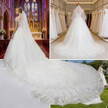 2026 Hot  A Super Large Sparkling Sequin Lace Wedding Veil, Cathedral Train Bridal Veil, Suitable For Weddings And Churches - 白色 - 查看 4