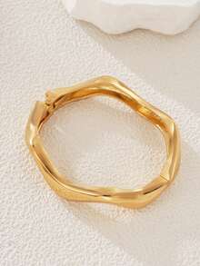 1 pieza Brazalete de tono dorado minimalista y versátil, diseño de onda simétrica, adecuado para uso diario, fiestas, vacaciones, citas, festivales de música y sesiones de fotos - Dorado - Ver 4
