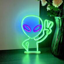 1个外星人霓虹LED灯,USB或电池供电,适用于卧室、房间、游戏室、派对、求婚、酒吧、周年纪念、男士专属空间、婚礼、生日、情人节、母亲节、儿童节、圣诞节等场合的墙面装饰照明,也是一份独特的礼物。 - 白色 - 查看 5