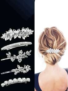 1pc Elegant Crystal & Faux Pearl Decorated Hair Clip Headpieces For Women, Bridal Valentine's Day Accessories,Wedding Hair Accessories - Multicolor - View 21