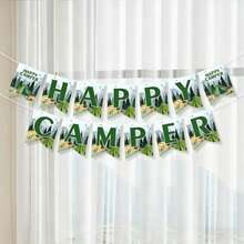 露營主題橫幅裝飾,Happy Camper 字母橫幅,戶外與室內懸掛旗幟,適用於生日單身派對裝飾、家庭露營日派對裝飾、花園、野餐、露營派對 - 露營橫幅 - 查看 7