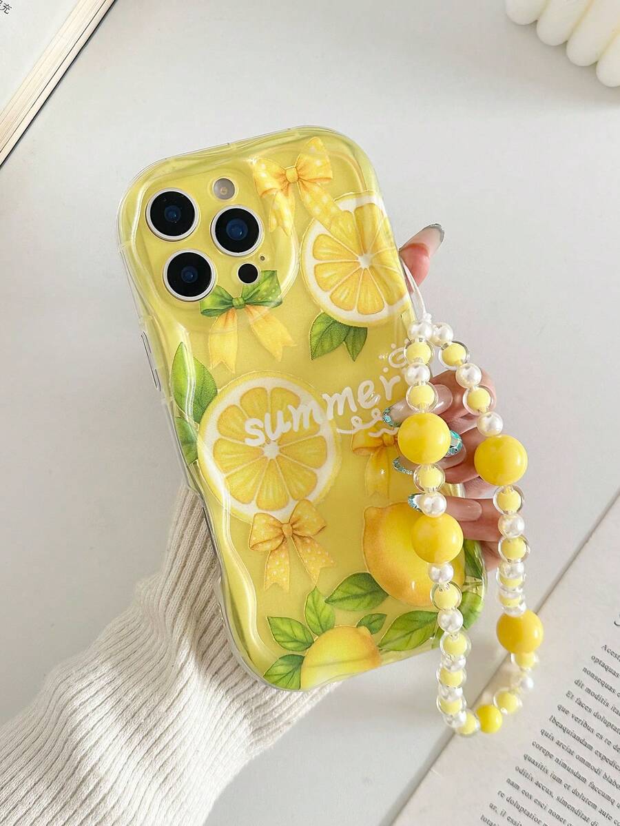 櫻桃透明彩繪手機殼附鍊條,奶油波浪邊緣,極簡防摔加厚保護套,印花設計,適用於 IP 16、IP 11、IP 16 Pro Max、IP 13、IP 11、IP 12、IP 13、IP 16、IP 15、IP 16 Plus、IP 16 Pro Max - 彩色 - 查看 1