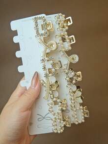 12pcs Minimalist Rhinestone Faux Pearl Square,Crown,Bowknot Design Hair Clips,Versatile For Women Spring Summer Daily,Party - Multicolor - View 13