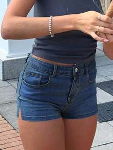 New Summer European And American Sexy Lady Slim Basic Women Denim Shorts Casual - Lavado oscuro - Ver 4