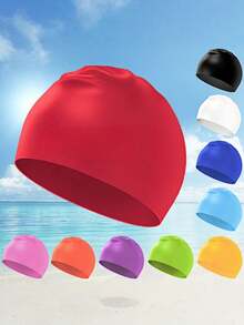 2D/3D Unisex High Elastic Silicone Waterproof Anti-Slip Ear Protection Swimming Cap With Ear Plugs & Nose Clip, Minimalist Sports Style Beach Essential (Random Delivery) - Multicolor - View 10