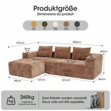 258 Cm Wide, Fully Folded L-Shaped Sofa With Three Cushions – A Classic, Minimalist And Comfortable Sofa, Perfect For Small Living Rooms And Apartments. - 棕色 - 查看 2