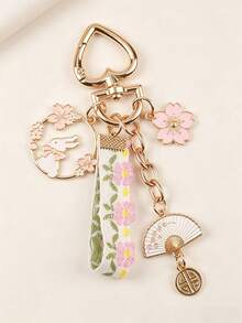 1pc New Style Woven Fabric Car Keychain Pendant Creative Alloy Cute Rabbit Folding Fan Alloy Accessory Earphone Case Decor Key Chain - Multicolor - View 9
