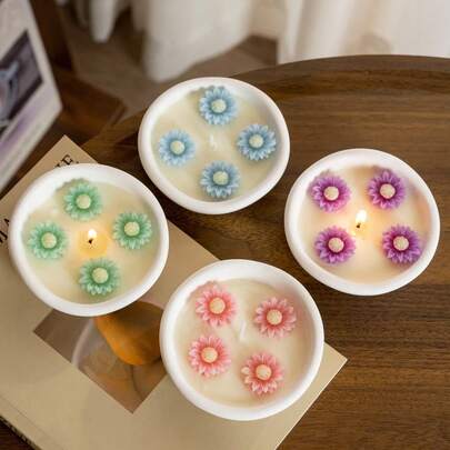 Nến thơm hình bát thạch cao thủ công tuyệt đẹp - thiết kế hoa cúc La Mã, lý tưởng làm quà tặng hoặc vật trang trí.