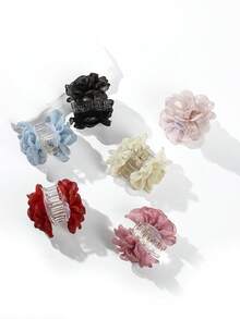 1pc/2pcs 5cm/1.96in Small Size Solid Color Shiny Glitter Flower Hair Claw Clips, Suitable For Thin Hair, Versatile For Daily Wear, Party And Event Styling Summer Hair Accessories Hair Clips Beach Hair Clutch - Multicolor - View 7