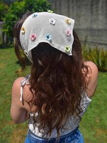 1pc Women's Original Floral Design Fashion Embroidered Ruffled Headwrap, Suitable For Daily Wear And Vacation - Multicolor - View 2