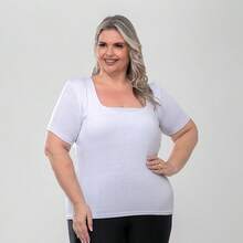 Set Of 2 Women's Basic Comfortable Short-Sleeve Square Neck Plus Size Blouses - White-red - View 3