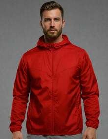 Men's Windbreaker Jacket With Side Pockets, Lightweight, Comfortable, Casual Style - 紅色 - 查看 1