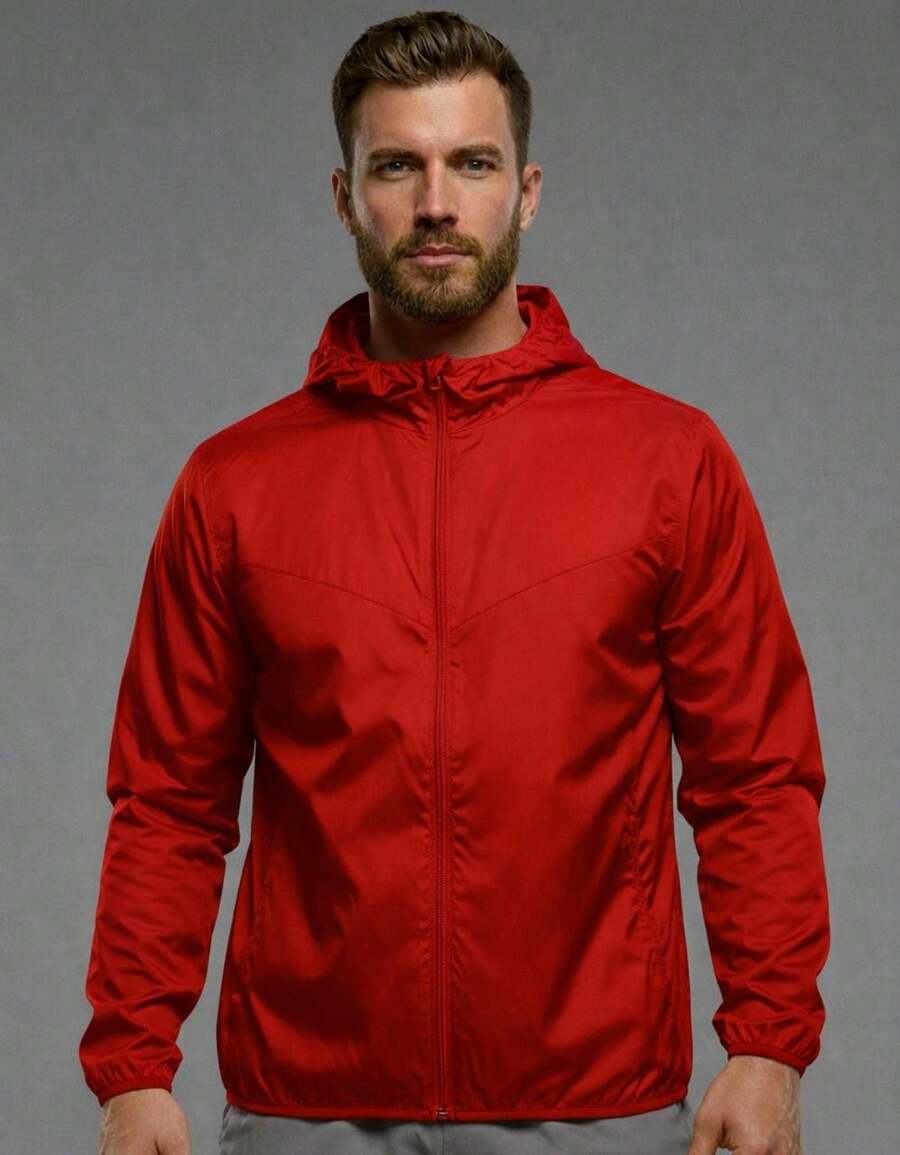 Men's Windbreaker Jacket With Side Pockets, Lightweight, Comfortable, Casual Style - 紅色 - 查看 1