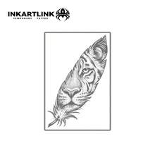 INKARTLINK 2张羽毛与老虎影子图案防水临时纹身贴纸，持久1-2周，男女通用，派对装饰 - 黑色 - 查看 3