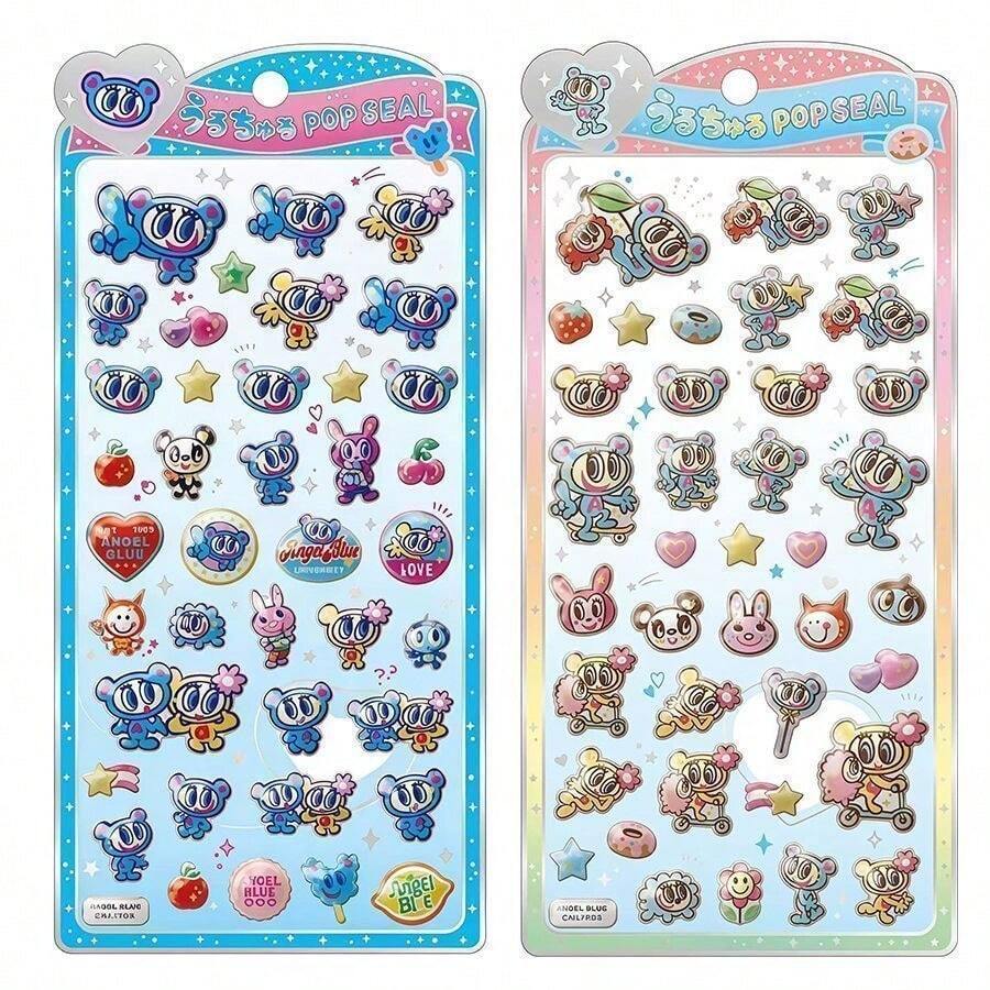Pegatinas decorativas con relieve de cristal de dibujos animados lindos, pegatinas brillantes para regalos de vacaciones, decoración de computadora, decoración de escritorio, decoración de oficina, pegatinas decorativas adorables multifuncionales - Multicolor - Ver 1