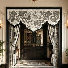 1pc New Luxury European Style Linen Short Curtain, French Triangular Window Valance, Coffee Color Small Window Curtain, Decorative Curtain With Hook And Loop Design For Small Windows, Retail Store - Multicolor - View 8